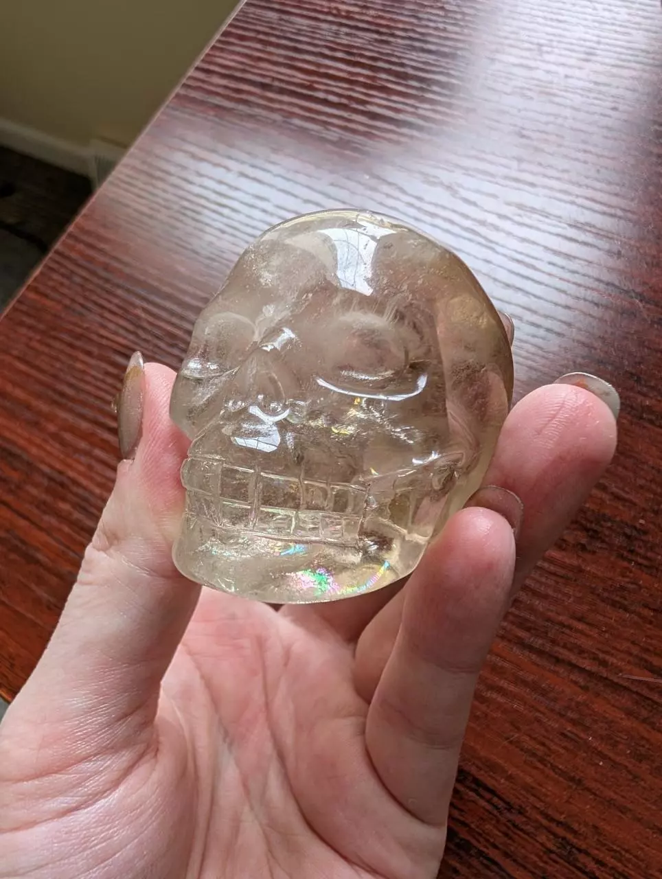 Smoky quartz skull with rainbows 🌈
