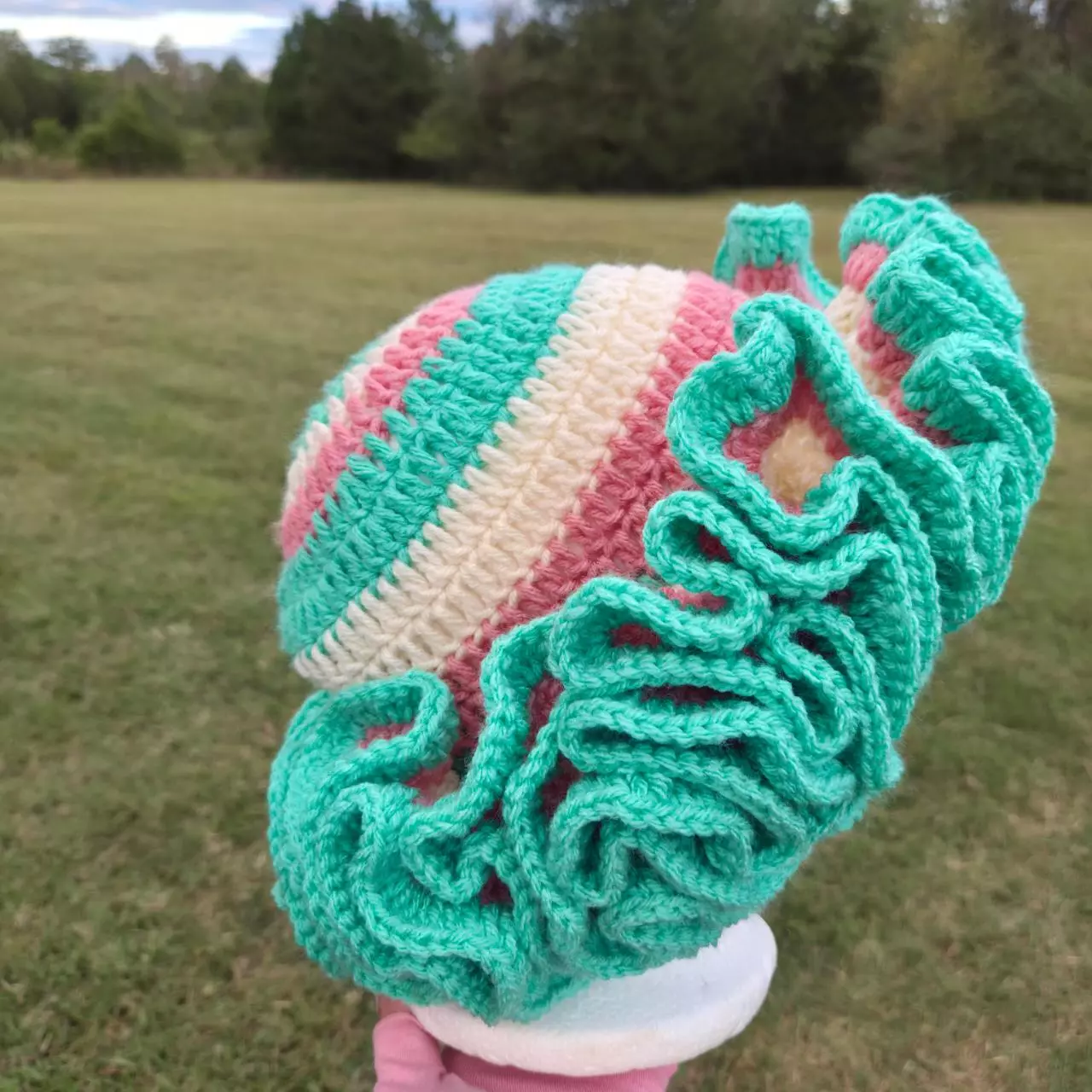 plant/Teal & Pink Blo$$om Crochet Ruffled Hat - Slay’d Studio-1