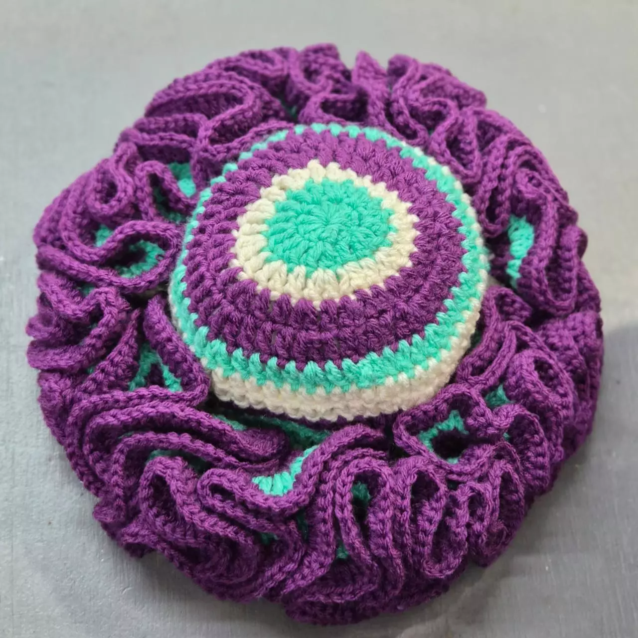 plant/Teal & Purple Blo$$om Crochet Ruffled Hat - Slay’d Studio-2