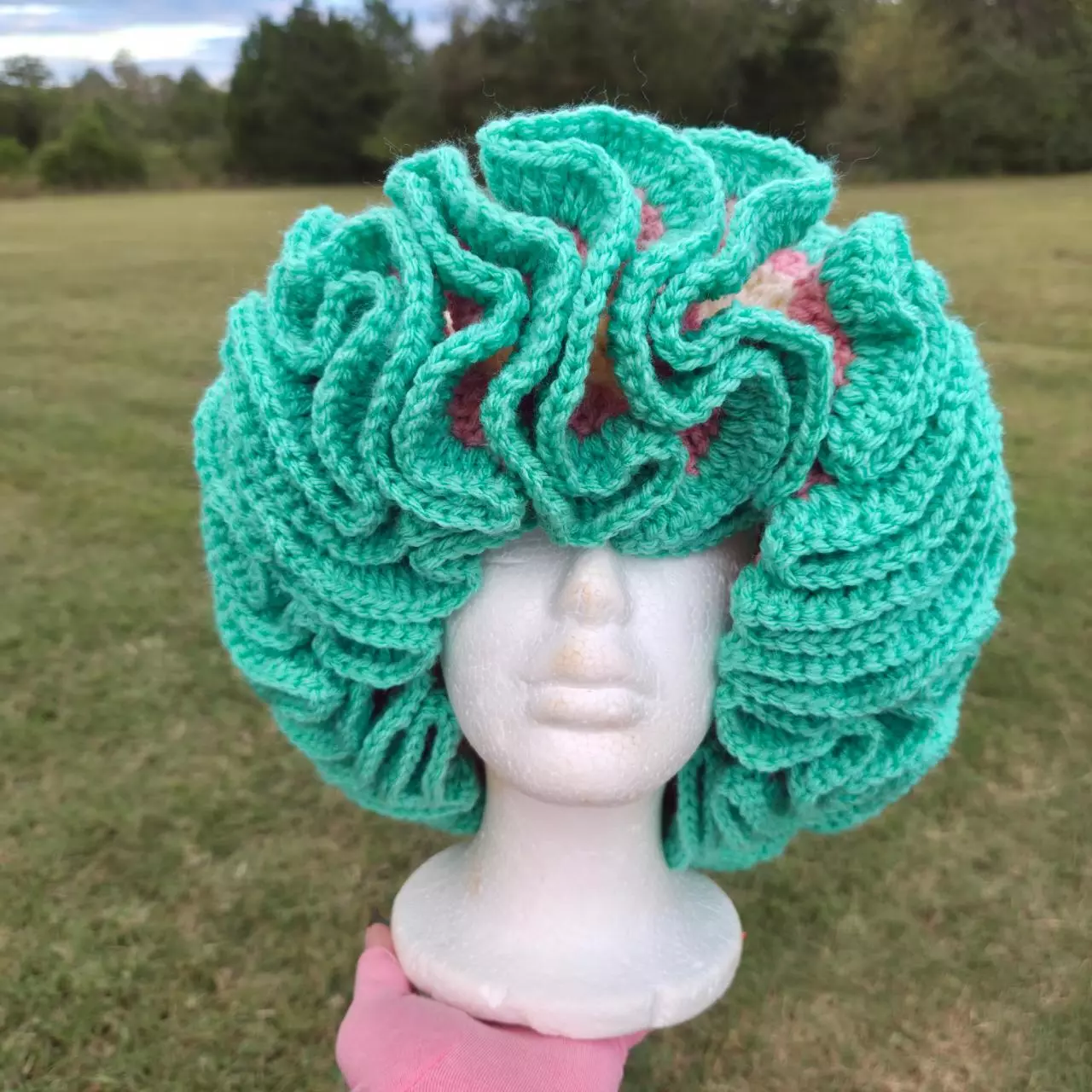 plant/Teal & Pink Blo$$om Crochet Ruffled Hat - Slay’d Studio-0