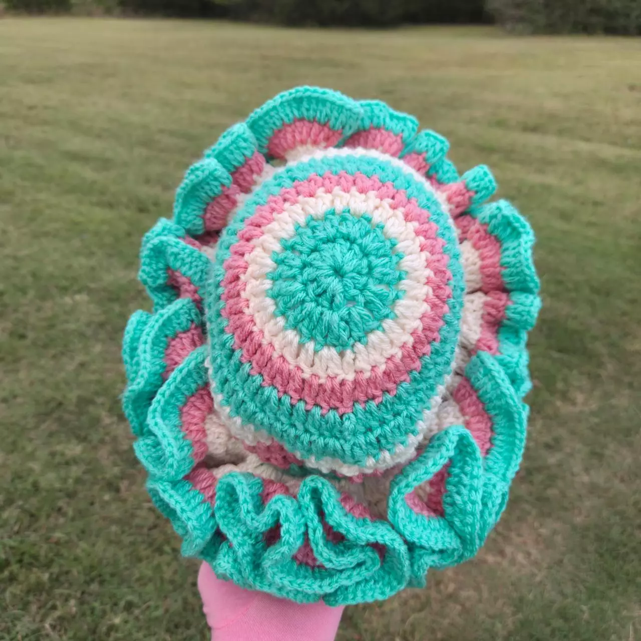 plant/Teal & Pink Blo$$om Crochet Ruffled Hat - Slay’d Studio-2