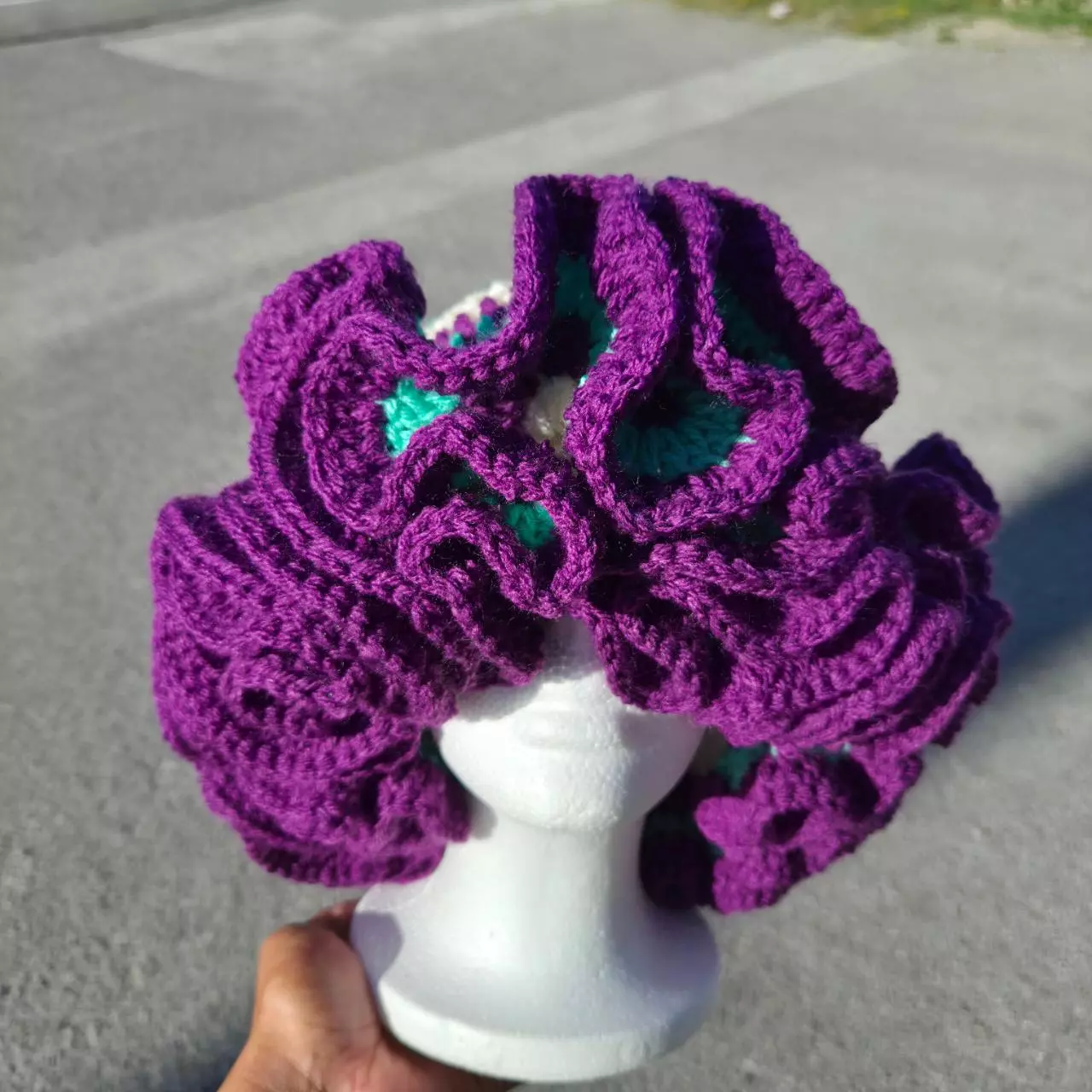 plant/Teal & Purple Blo$$om Crochet Ruffled Hat - Slay’d Studio-0