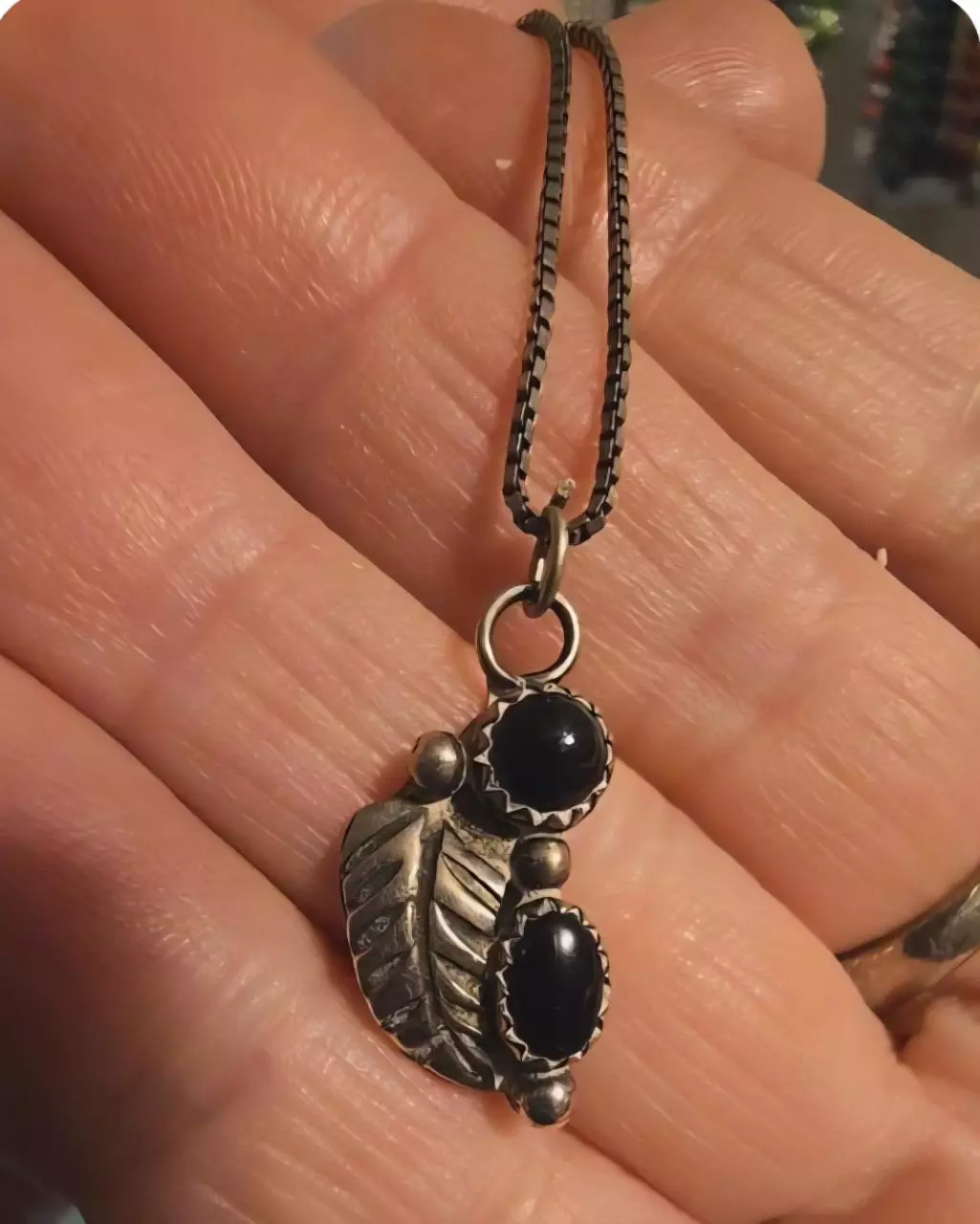 plant/Sterling silver Onyx Pendant with chain-0