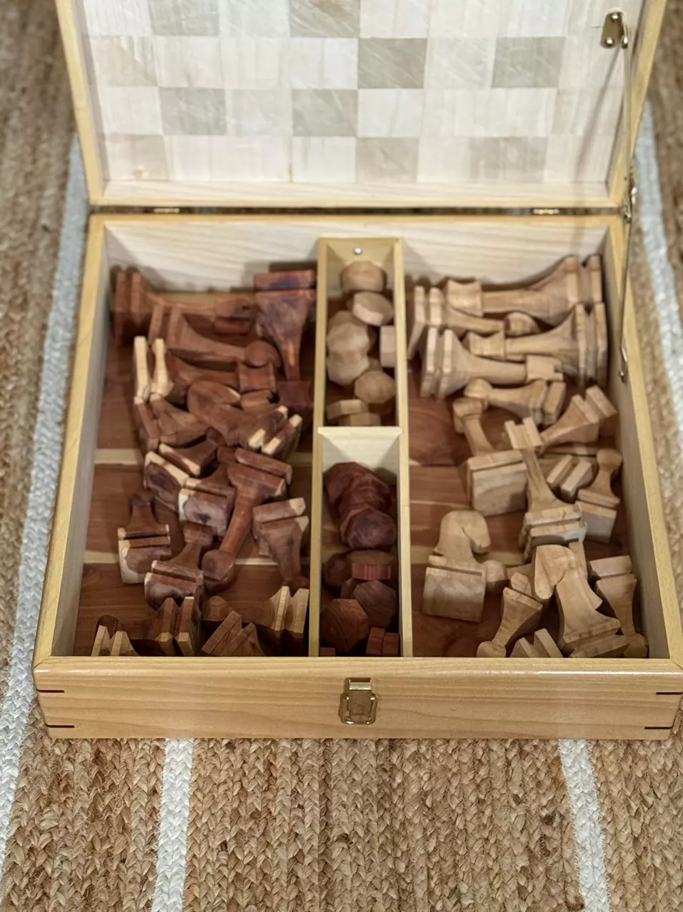plant/Handmade Wood Chess & Checkers Set with Storage Box-1