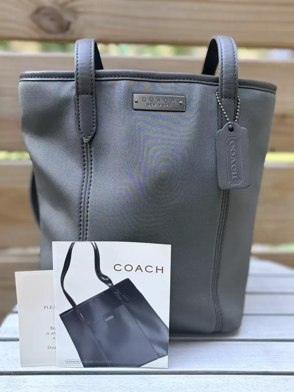 plant/622. Vintage Coach neon lunch tote in grey #6201-0
