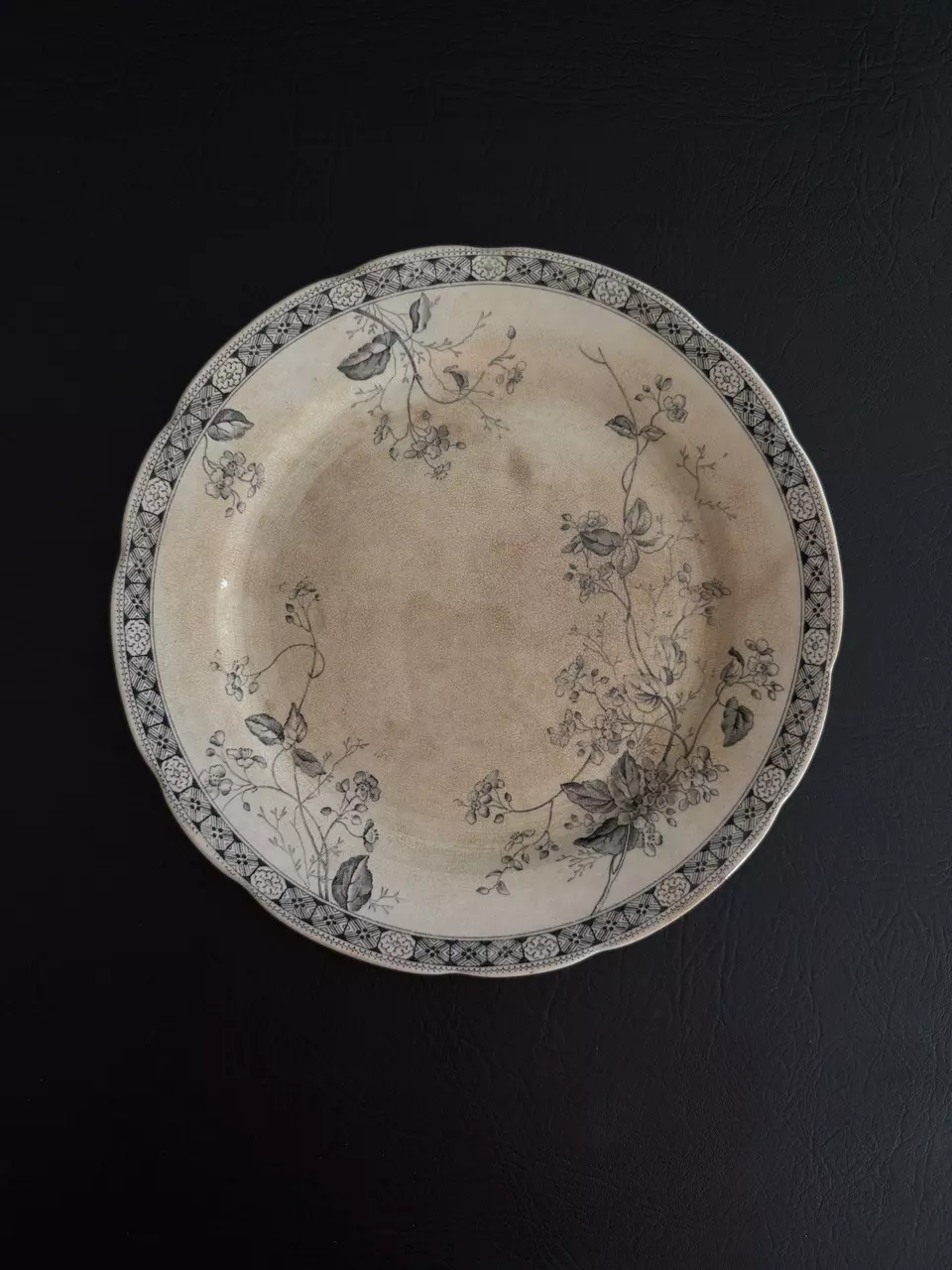 plant/Black and White Ironstone Plate | Scalloped Edge-0