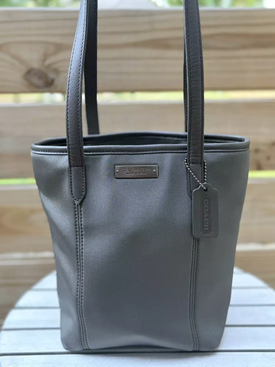plant/622. Vintage Coach neon lunch tote in grey #6201-3