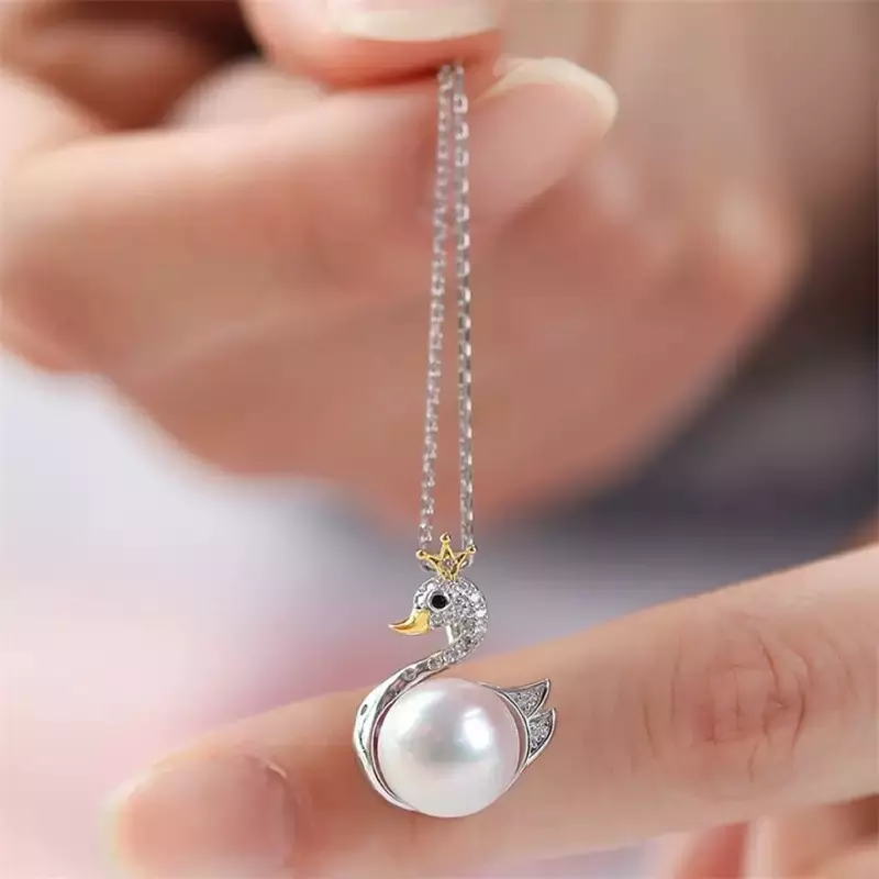 plant/S925 silver swan necklace-1