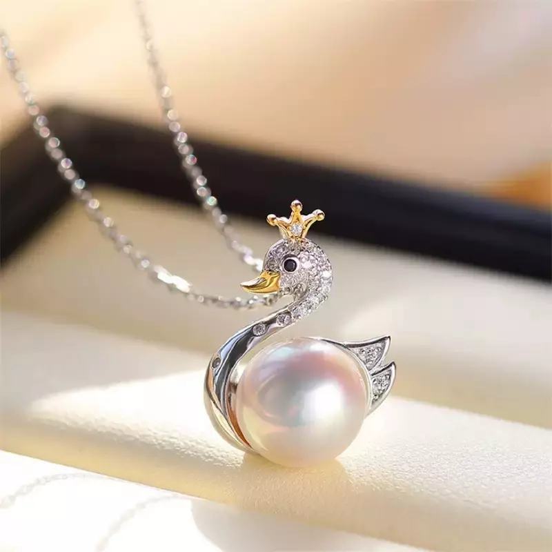 plant/S925 silver swan necklace-0