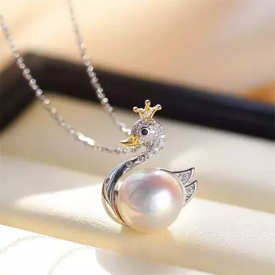 plant/S925 silver swan necklace-0-thumbnail