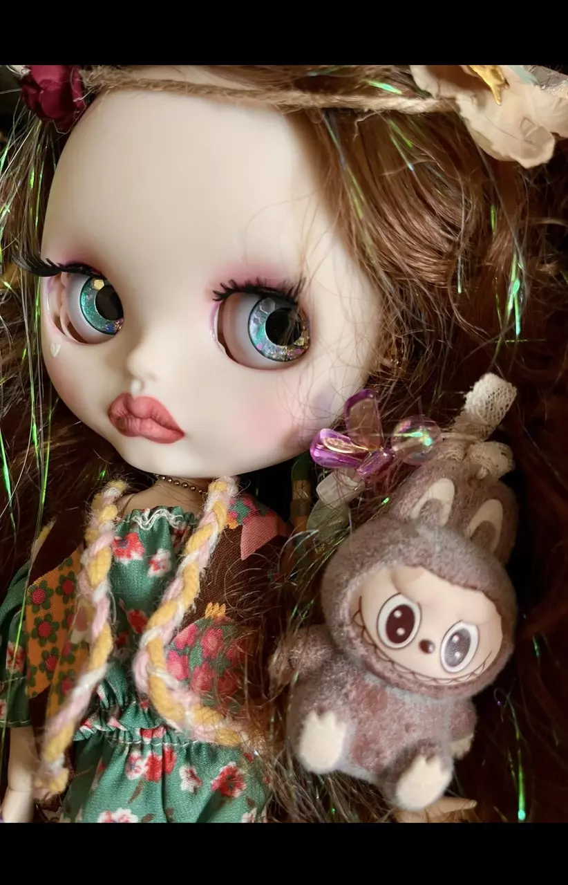 plant/Labubu garden fairy custom blythe doll w sparkling hair & eyes-0