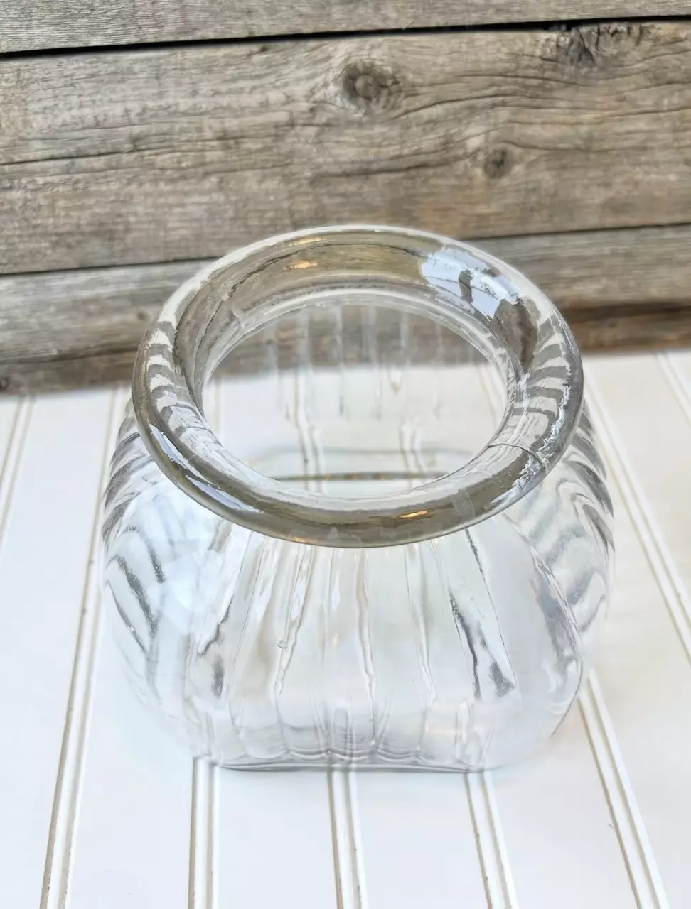 plant/Vintage glass jar with red ceramic lid 8 1/2" tall x 5" diameter (lid just sits)-1