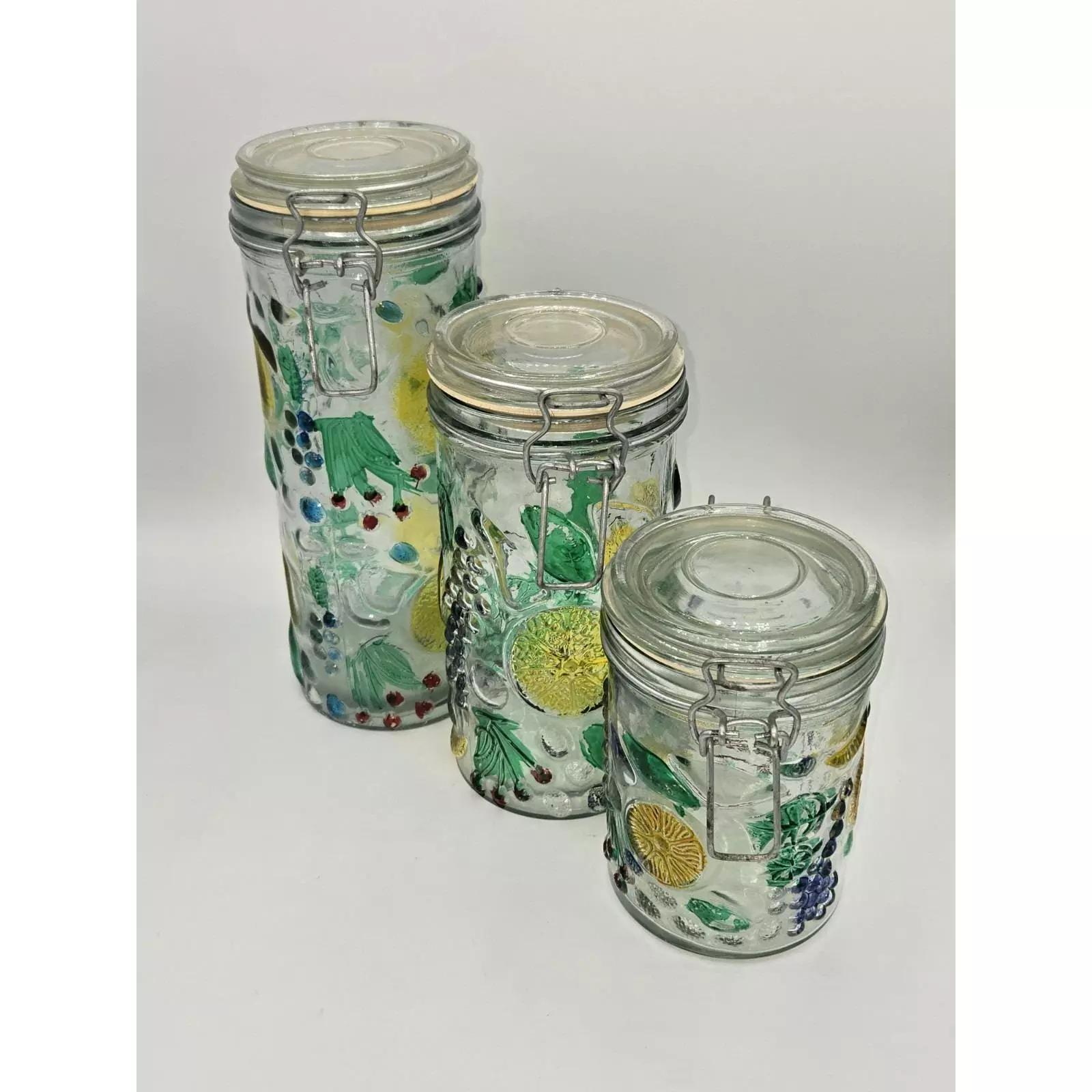 plant/Vintage Retro Glass Fruit Embossed Storage Canister Set of 3-0