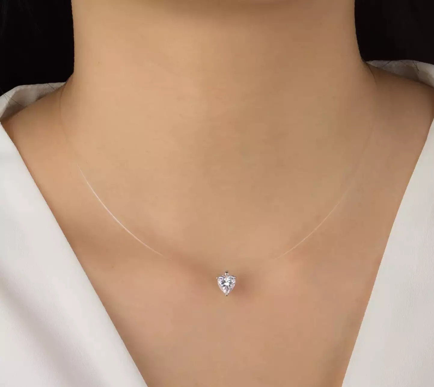 plant/S925 Sterling Silver “Mermaid’s Tear” Invisible Necklace with 3 Carat Moissanite Pendant -MS2510A05-0