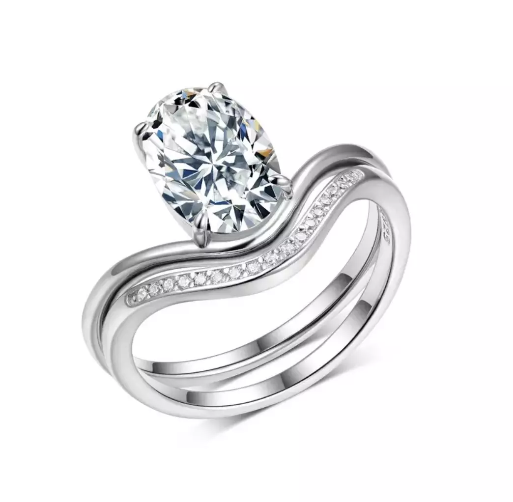 plant/S925 Sterling Silver Oval Moissanite Ring Set with 2.5 Carat Center Stone -MS2510A07W-0