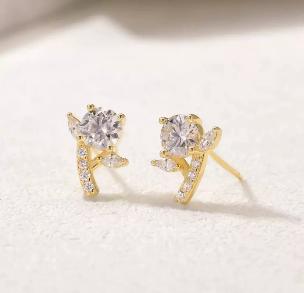 plant/S925 Sterling Silver 0.5 Carat Moissanite Round-Cut Earrings -MS2510A01-0