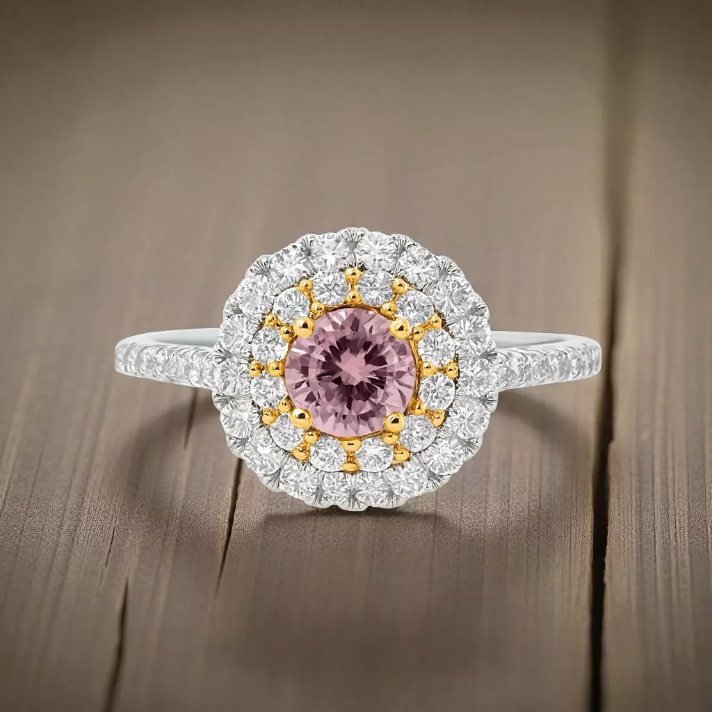 plant/Pink and White CZ Halo Ring in 925 Sterling Silver-0