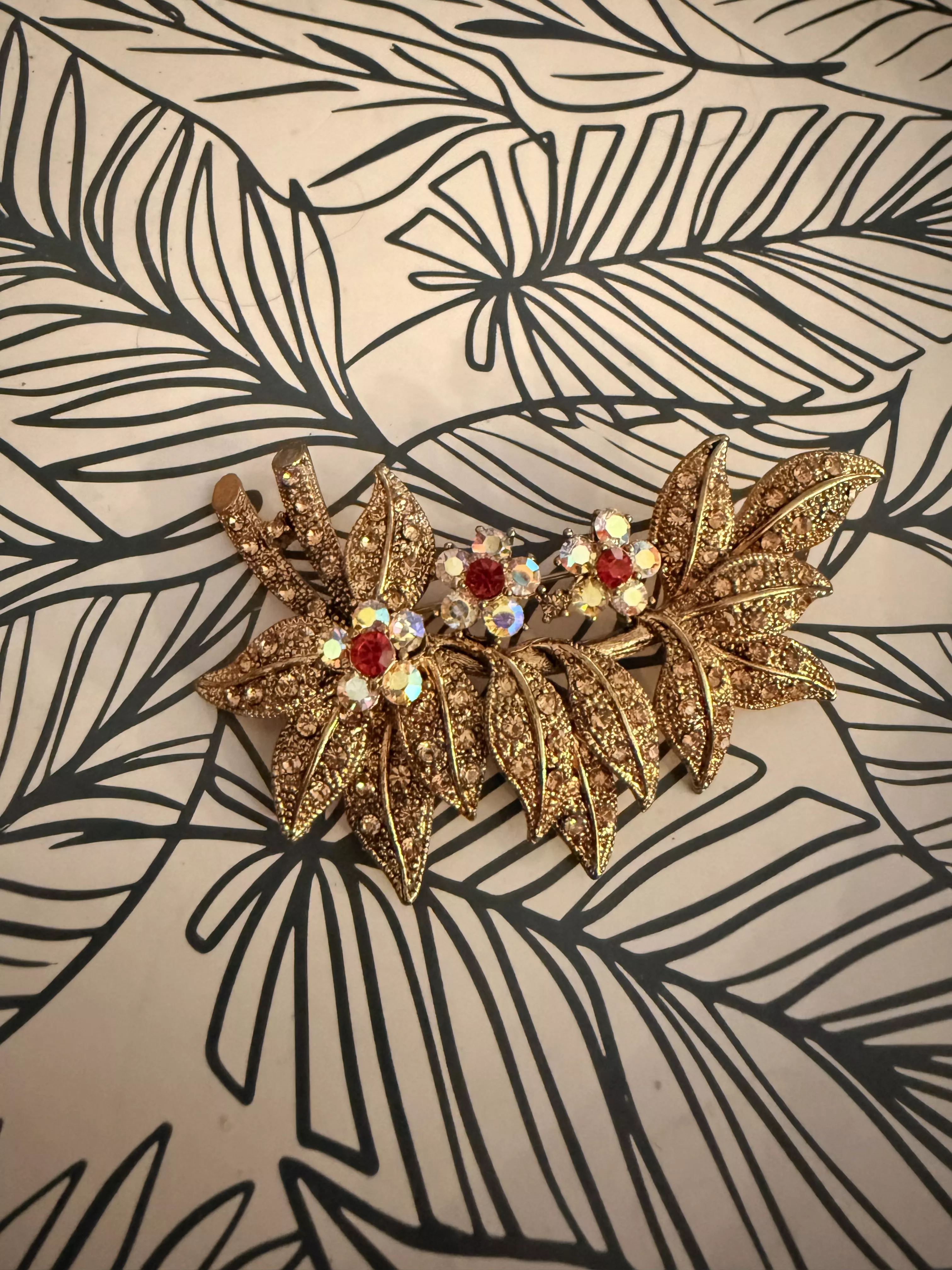 plant/5. 3 in Gold Tone Filigree Flower Brooch -0