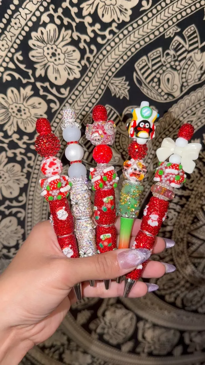 plant/Christmas rhinestone beaded pens-0