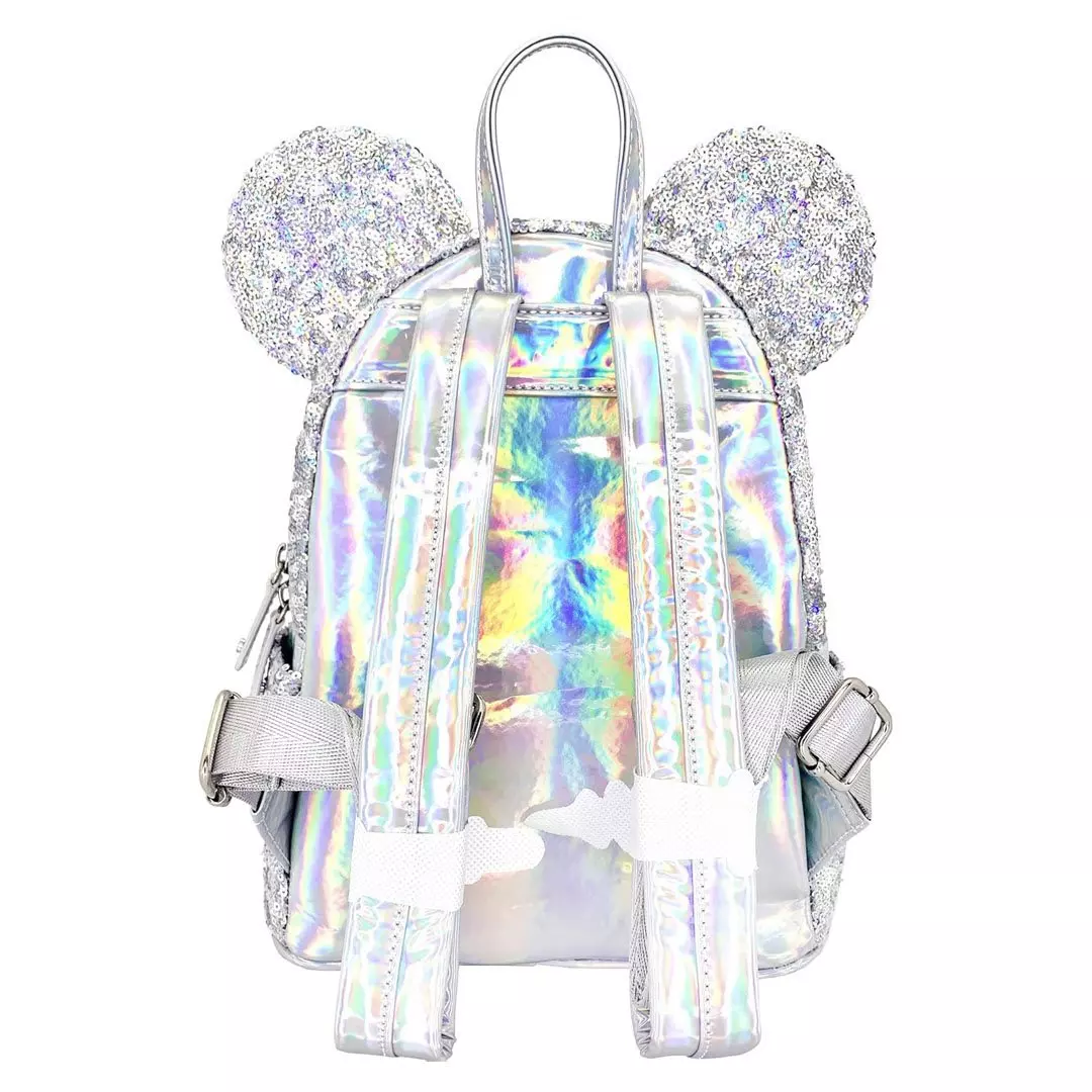 heat_pack/Loungefly Disney Minnie Mouse Silver Holographic Sequin Mini Backpack-1