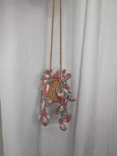 plant/String of hearts hanging plant with brown pot. Crochet Handmade-0-thumbnail