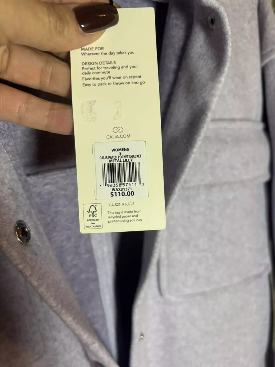 plant/CALIA Women’s Patch Pocket Shacket – Size Small – Metal Lilly – NWT $110-8