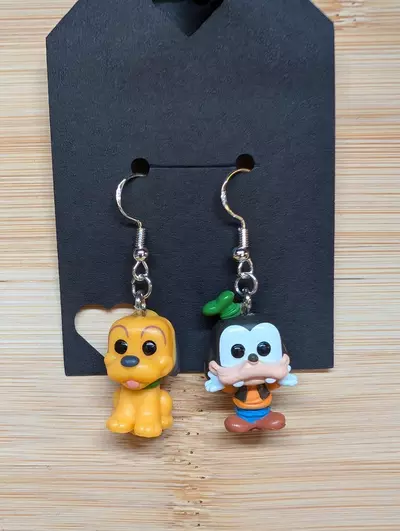 plant/Pluto and Goofy earrings 💎 925s ear wires-0-thumbnail