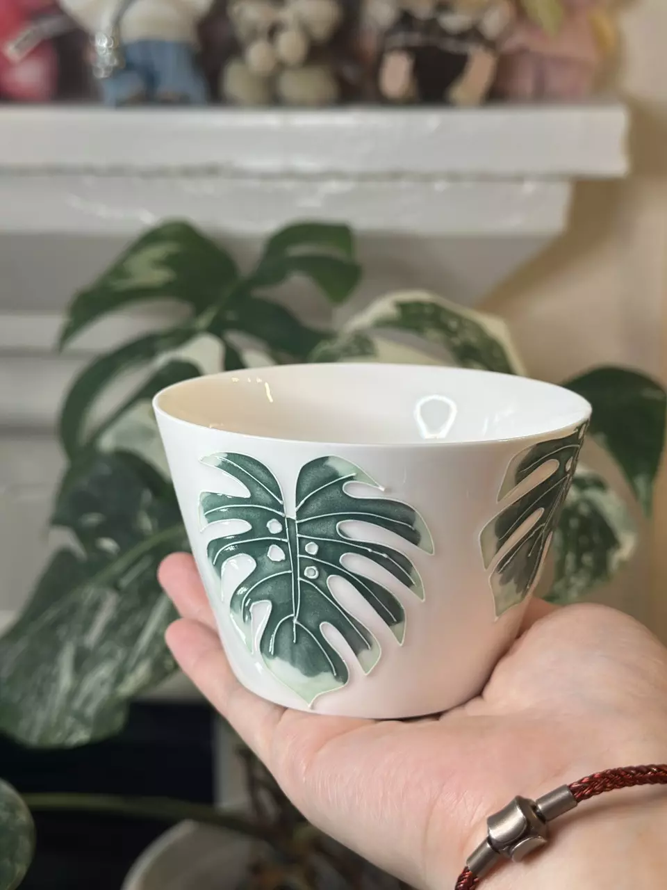 plant/Hand painted cup - monstera albo-0