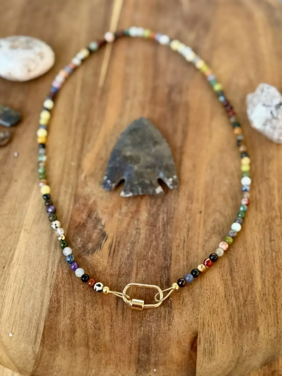 plant/mix stone necklace 4mm w/gold charm holder (handmade)-0