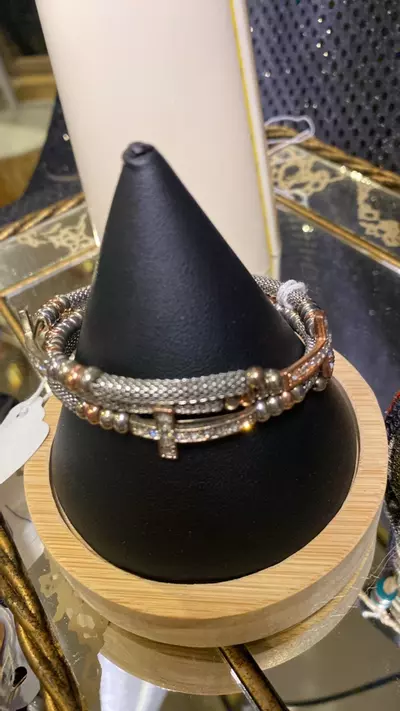 plant/VB 930 vintage try tone multi layer Side Cross Coil Bracelet-2-thumbnail