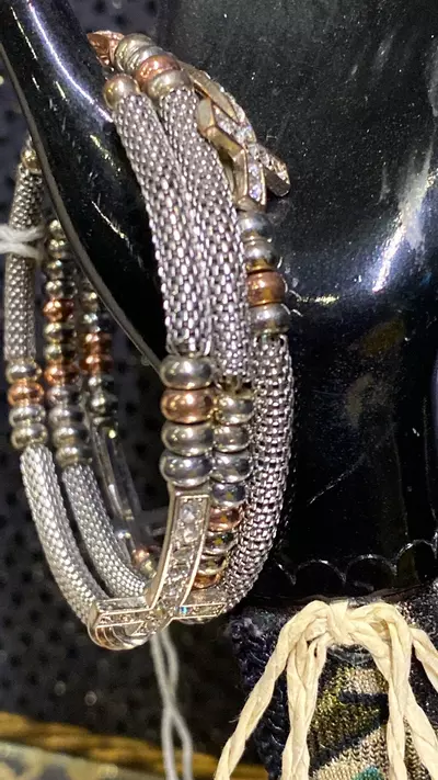 plant/VB 930 vintage try tone multi layer Side Cross Coil Bracelet-1-thumbnail