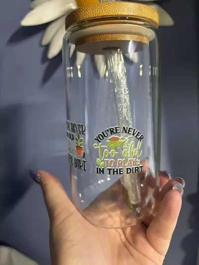 plant/Plant embellished 16oz Glass with bamboo lid, straw and gift box included-2-thumbnail