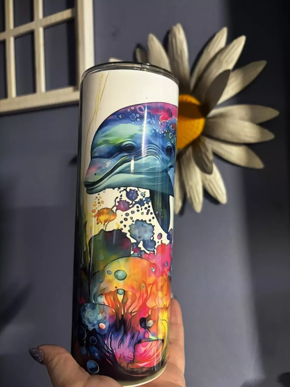 plant/Dolphin 20oz stainless steel double walled  sublimated tumbler.-0