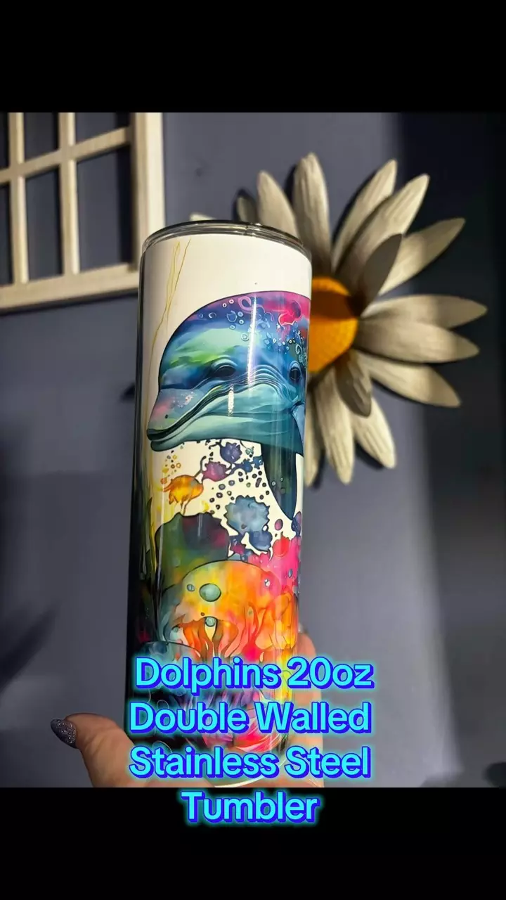 plant/Dolphin 20oz stainless steel double walled  sublimated tumbler.-7
