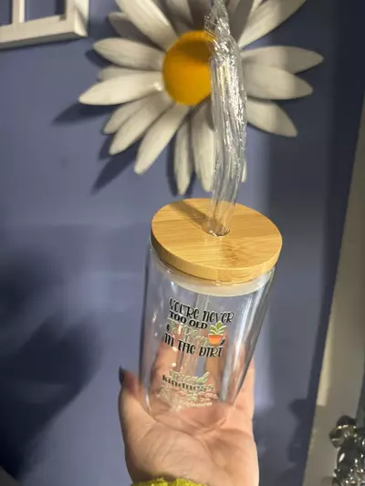 plant/Plant embellished 16oz Glass with bamboo lid, straw and gift box included-2-thumbnail