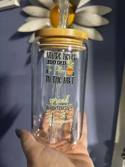 plant/Plant embellished 16oz Glass with bamboo lid, straw and gift box included-0-thumbnail