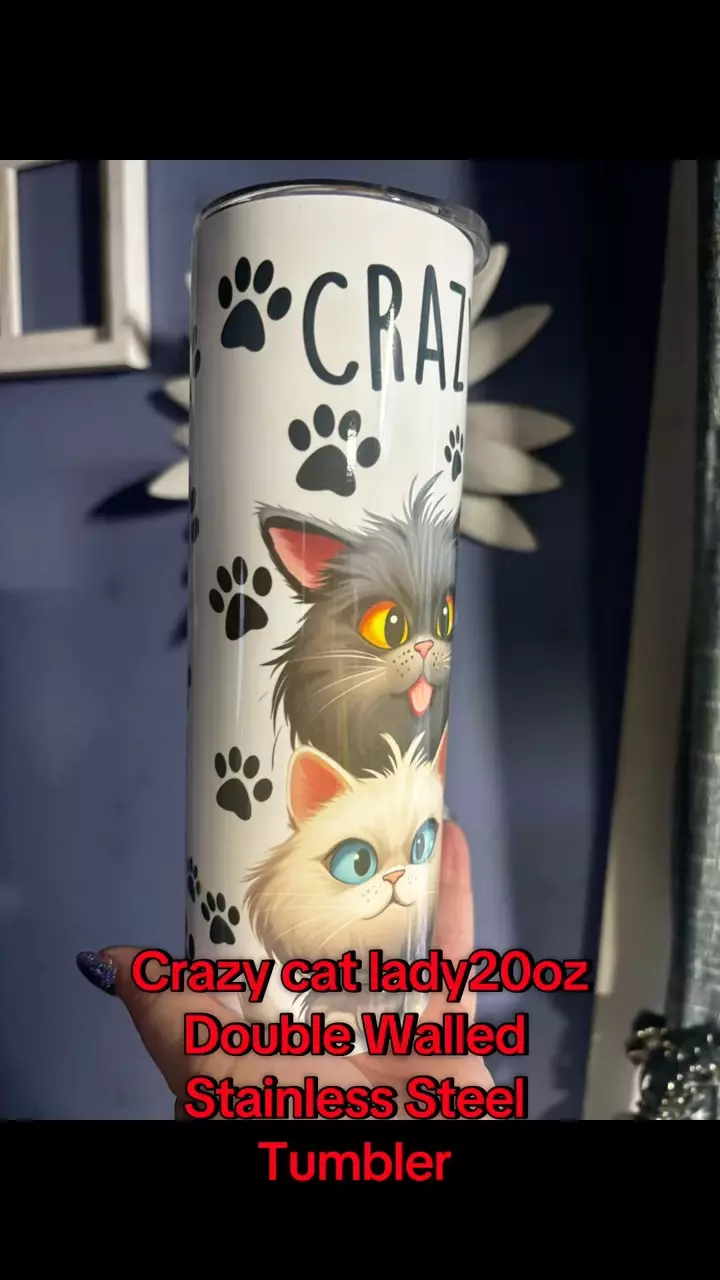 plant/Crazy cat lady 20oz stainless steel double walled  sublimated tumbler.-0