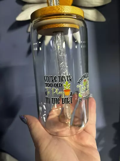 plant/Plant embellished 16oz Glass with bamboo lid, straw and gift box included-1-thumbnail