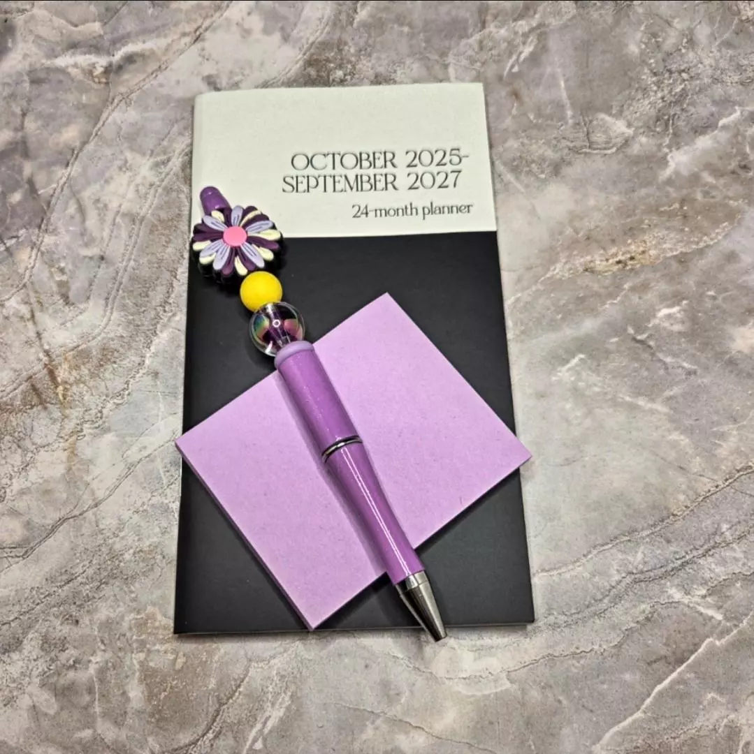 plant/Purple Flower Beaded Pen & Planner Set-1