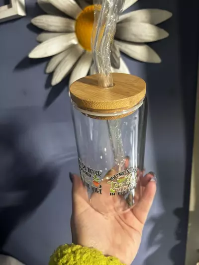 plant/Plant embellished 16oz Glass with bamboo lid, straw and gift box included-3-thumbnail