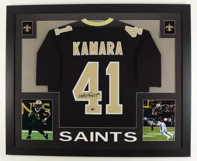 plant/Alvin Kamara (Saints black skyline) Signed Autographed Framed Jersey Beckettq1-0-thumbnail