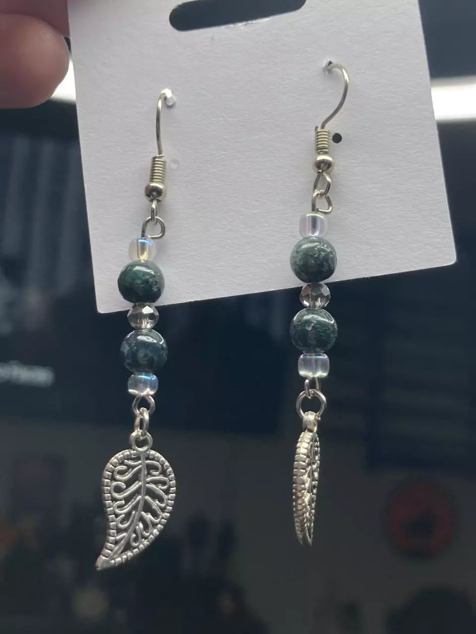 plant/Moss Agate Beaded Earrings Plant lover gift-2