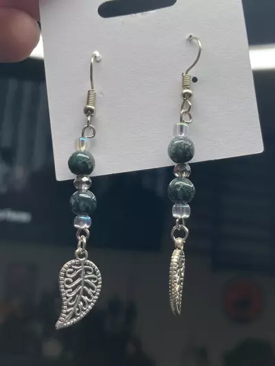 plant/Moss Agate Beaded Earrings Plant lover gift-2-thumbnail