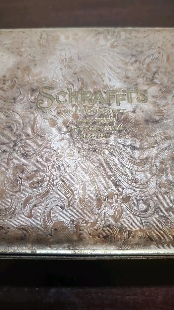 plant/Vintage Schrafft's Embossed Metal Hinged Candy Tin Box Floral Design-NY- -Boston-5