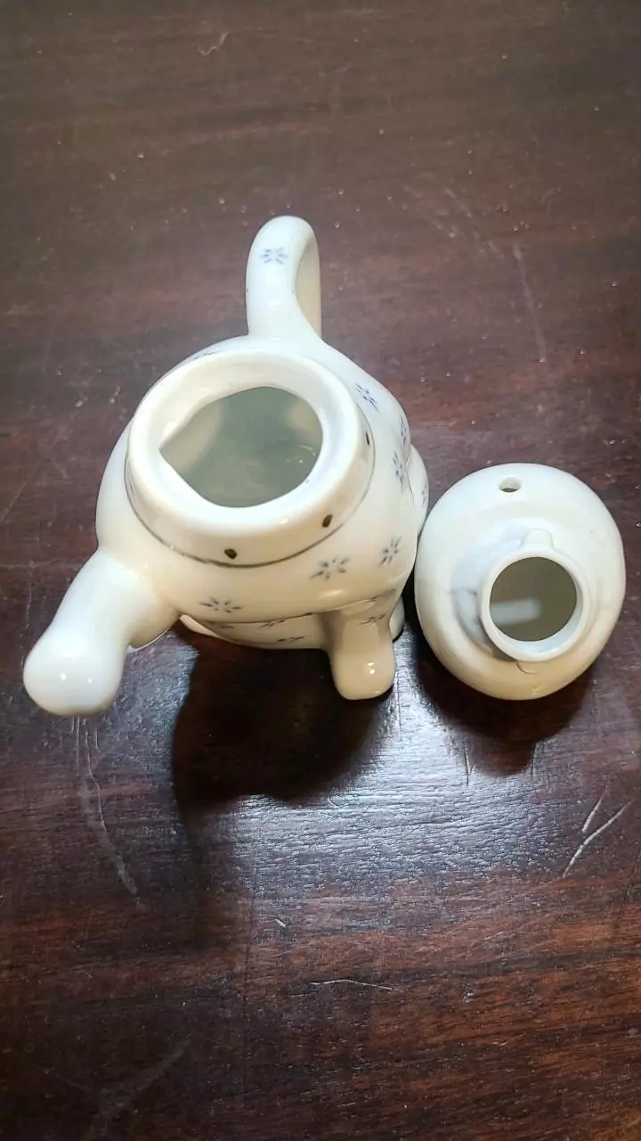 plant/Pier 1 Lucky Cat Teapot Porcelain Hand Painted Blue Floral-4