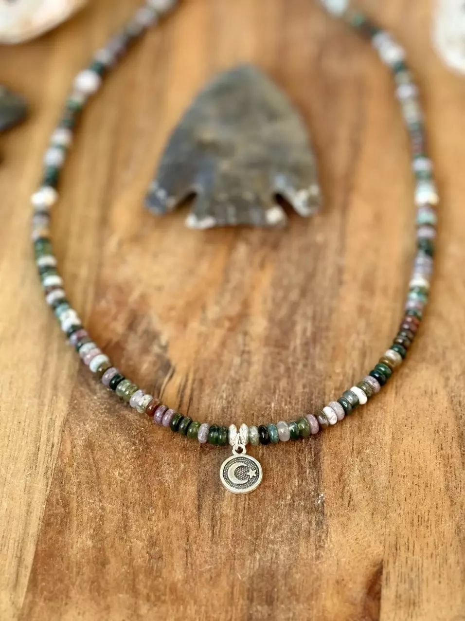plant/indian agate rondelle celestial necklace 16”-0