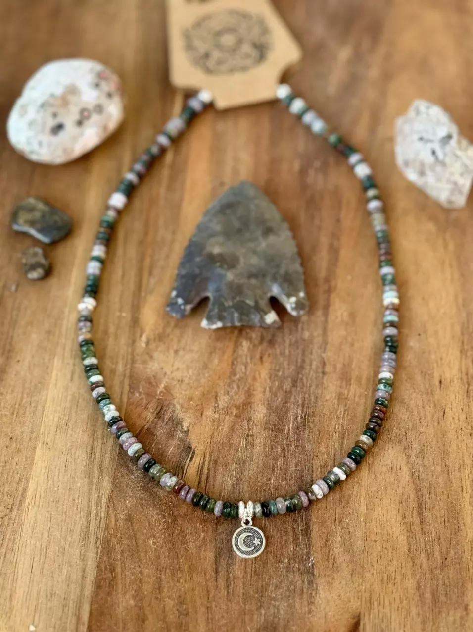 plant/indian agate rondelle celestial necklace 16”-1