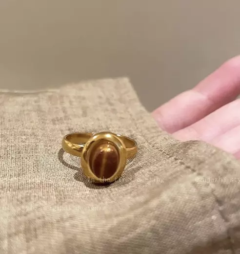 plant/Gold Round Tiger Eye Ring -ZH141T-0