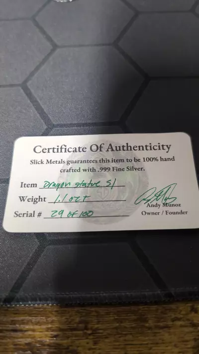 plant/Investment Casted Hand Poured .999 Silver Dragon-4-thumbnail