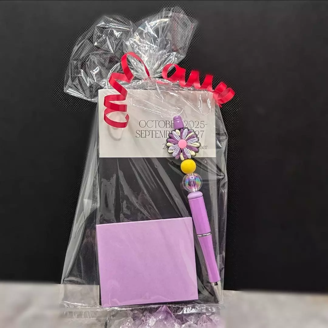 plant/Purple Flower Beaded Pen & Planner Set-0